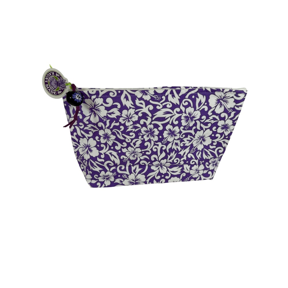 New Kilohana Clothing Co Bag Purple Hibiscus Floral Print Swimsuit Makeup Hawaii